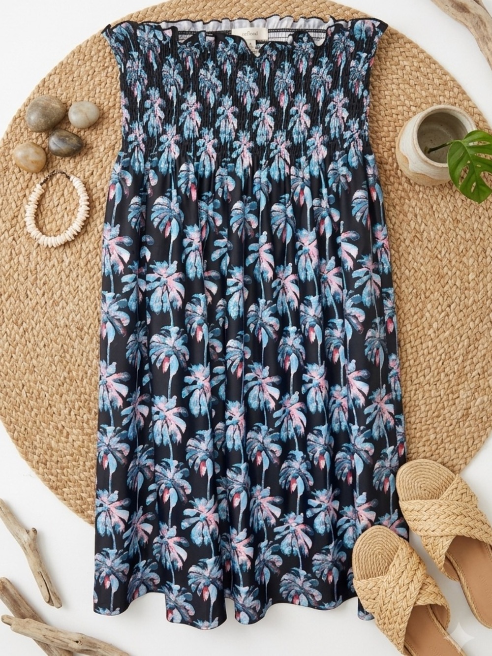 HULA BAY Strapless Smocked Palm Tree Print Midi Dress | Tropical Beach Cover Up